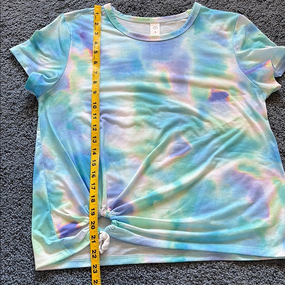 Nanette Lepore Blue Green Tie Front Short Sleeve Tee - Picture 6 of 7